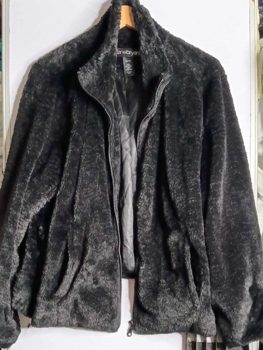 Lane Bryant Black Plush Teddy Zip-Up Jacket
